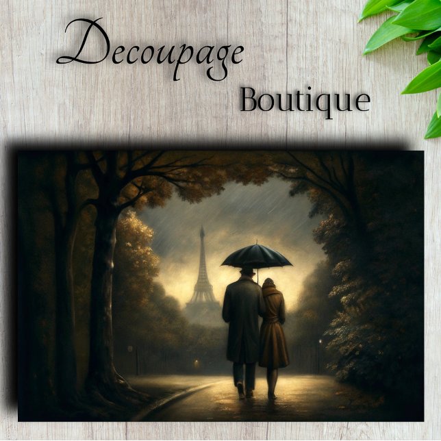 Papel De Seda Amantes de París en la página de la lluvia (Romantic Paris Rain Walk Decoupage Tissue Paper)