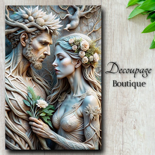 Papel De Seda Amantes del bosque de Sylvan abrazan decoupage (Sylvan Lovers Forest Embrace Decoupage Tissue Paper)
