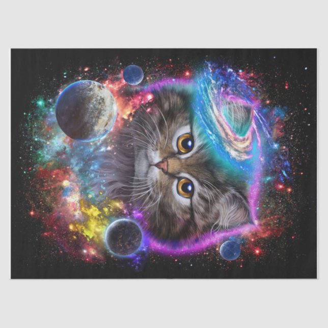 Papel De Seda Amantes del gato| Gato En Cosmos Espaciales Galaxi (Anverso)