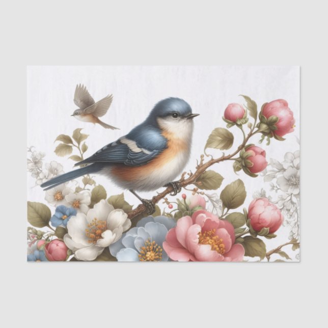 Papel De Seda Amantes del pájaro lindo descomposición de flores (Anverso)