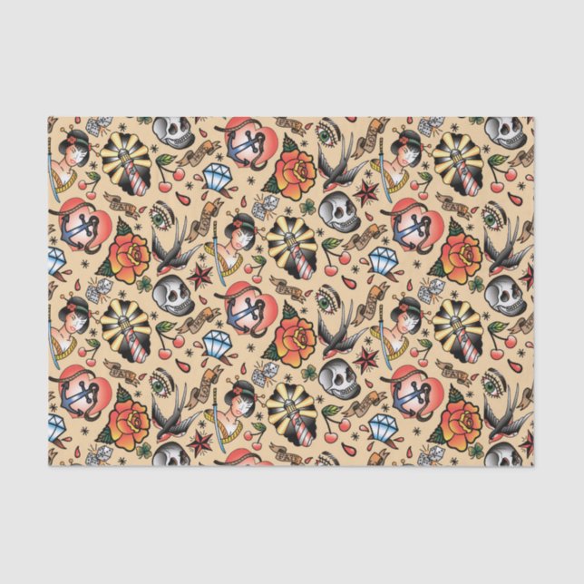 Papel De Seda Amantes del tatuaje lindo fiesta (Anverso)