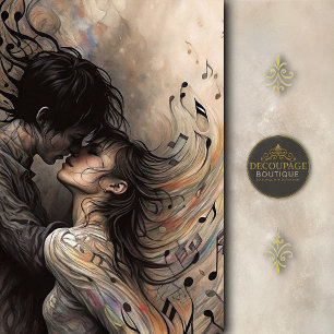 Papel De Seda Amantes románticos con decoupage de música fluida