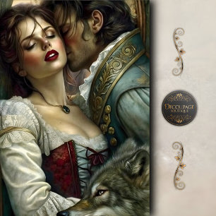 Papel De Seda Amantes Románticos Lobo Guardián Decoupage
