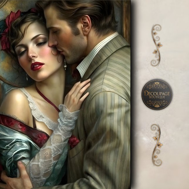 Papel De Seda Amantes Victorianos Abrazo Íntimo Decoupage (Victorian Lovers Intimate Embrace Decoupage Tissue Paper)