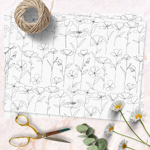 Papel De Seda Amapola Flor Silvestre Negro y Blanco Floral Minim