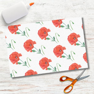 Papel De Seda Amapola Naranja Elegante Acuarela
