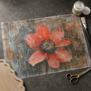 Papel De Seda Amapola Roja Abstracta Floral Decoupage Grunge Rús
