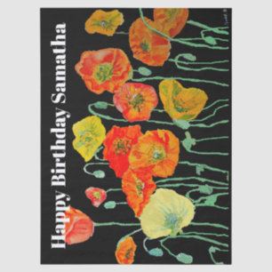 Papel De Seda Amapola Roja Naranja Flor Acuarela Cumpleaños de M