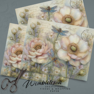 Papel De Seda Amapolas Caprichosas y Arte de Decoupage Floral de