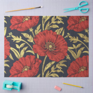 Papel De Seda Amapolas doradas rojas patrón floral de William Mo