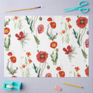 Papel De Seda Amapolas Florales Acuarela Roja