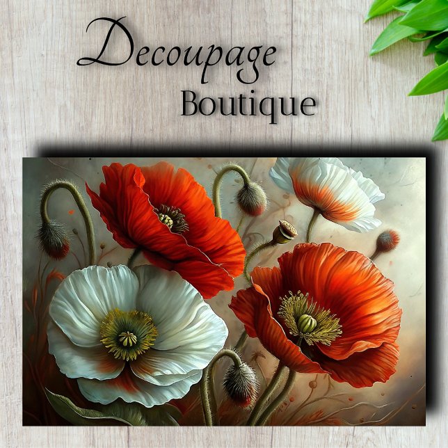 Papel De Seda Amapolas Luminosas Decoupage (Luminous Poppies Tissue Paper)