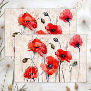PAPEL DE SEDA AMAPOLAS ROJAS DECOUPAGE DE MEDIOS MIXTOS