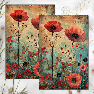 PAPEL DE SEDA AMAPOLAS ROJAS EN COLLAGE DE PRADO DECOUPAGE