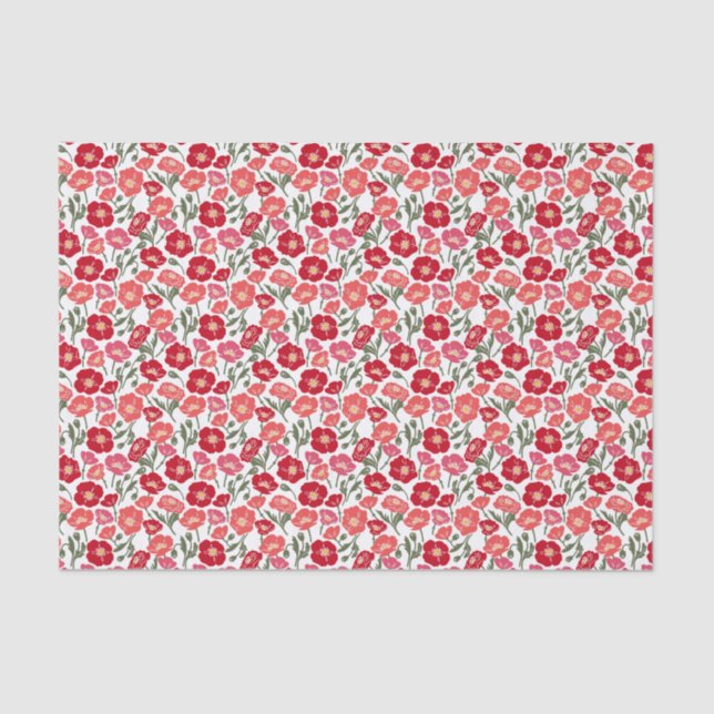 Papel De Seda Amapolas Rojas Florales (Anverso)