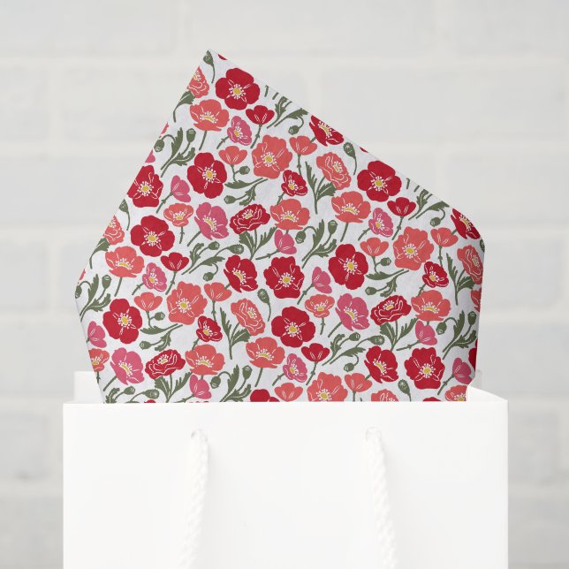 Papel De Seda Amapolas Rojas Florales (Bolsa de regalo)