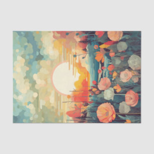 Papel De Seda Amapolas rojas y blancas paisaje sol