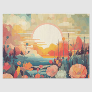 Papel De Seda Amapolas rojas y blancas paisaje sol