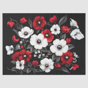 Papel De Seda Amapolas rojas y blancas sobre decoupage negro