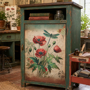 Papel De Seda Amapolas Vintage & Efímera Botánica de Libélulas