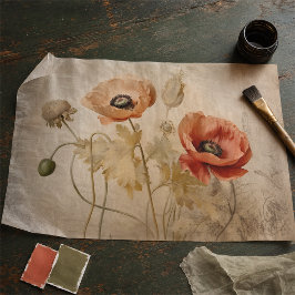 Papel De Seda Amapolas Vintage sobre Decoupage Deteriorado