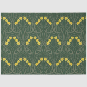 Papel De Seda Amarillo Art Nouveau Narcisos y Tallos Verdes