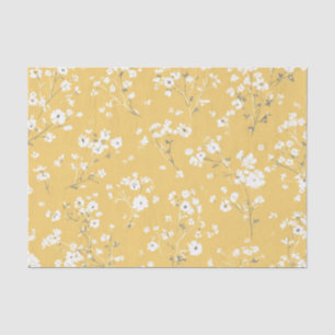 Papel De Seda Amarillo Blanco Ditsy Pastel Boho 70s Vintage Flor