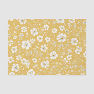 Papel De Seda Amarillo Blanco Ditsy Pastel Boho Años 70 Floral V