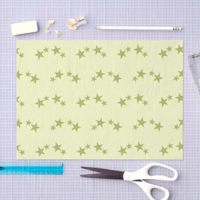 Papel De Seda Amarillo con estrellas verde lima (Artesanía)