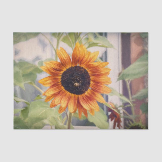 Papel De Seda Amarillo de girasol Naranja Abeja Jardín Decoupage (Anverso)