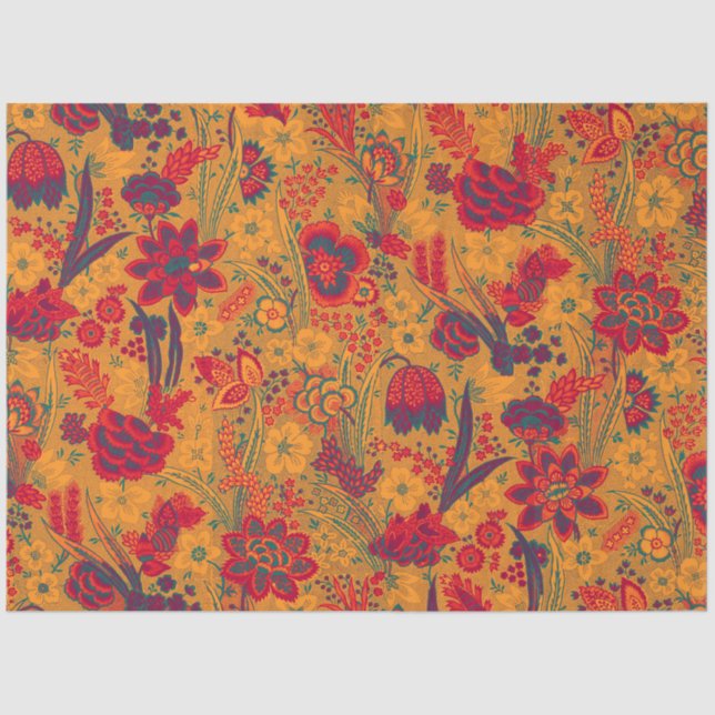 PAPEL DE SEDA AMARILLO ROJO AZUL FLORES SILVESTRES TULIPANES,HOJ (Anverso)