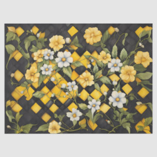 Papel De Seda Amarillo y Negro Buffalo Check con Blanco Amarillo