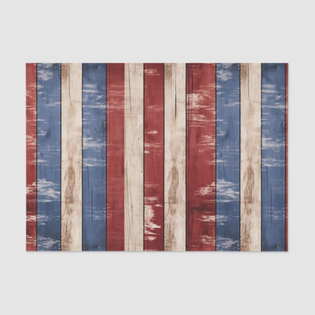 Papel De Seda Americana Red White Blue Patriótico Faux Wood (Anverso)