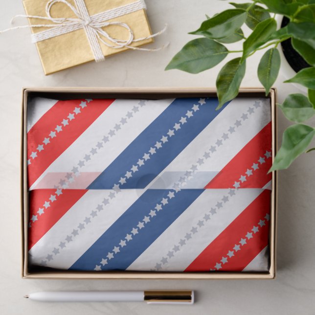 Papel De Seda Americana Red White Blue Stars & Stripes (Regalo )