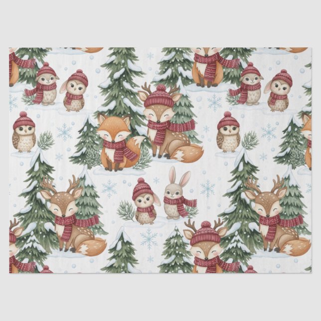 Papel De Seda Amigos encantadores del bosque invernal – Animales (Anverso)