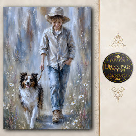 Papel De Seda Amistad de niño y perro pastor Decoupage
