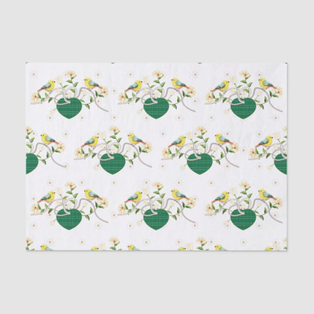Papel De Seda Amor Aves Floral Plaid (Anverso)