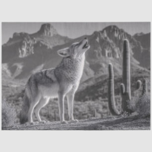 Papel De Seda Amortiguar el coyote en el paisaje del desierto