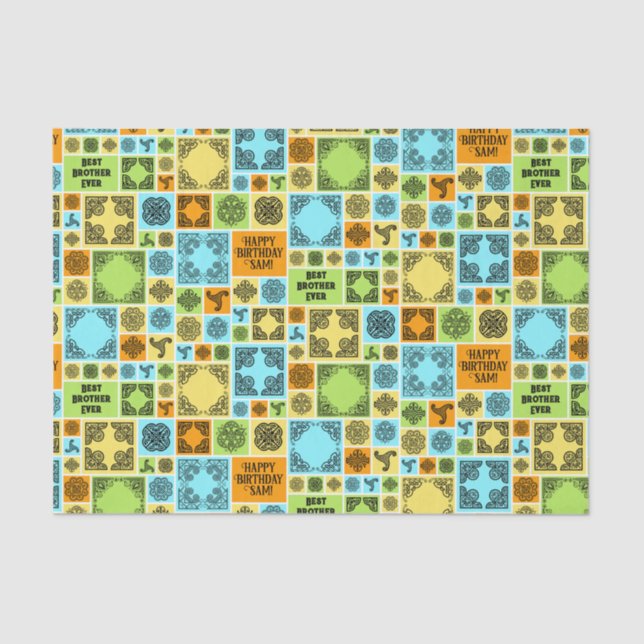 Papel De Seda Añadir nombre y relación Naranja de cumpleaños y v (Anverso)