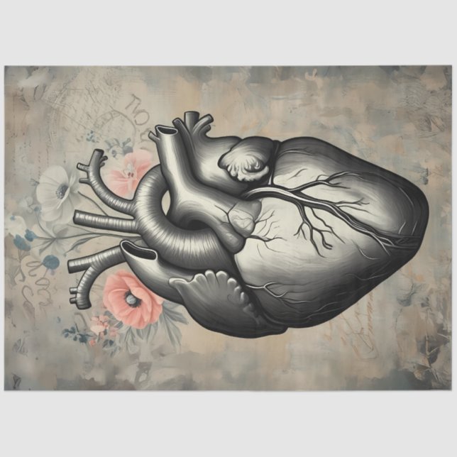 Papel De Seda Anatomical Heart Floral Decoupage Paper (Anverso)