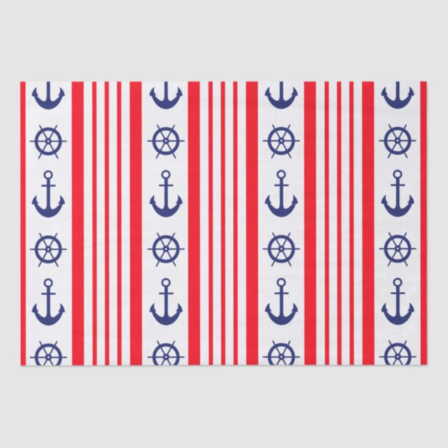 Papel De Seda Anchores náuticos rojos y azules personalizados (Anverso)