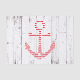 Papel De Seda Ancla Náutica Rayas Rojas Blanca Madera Fiesta