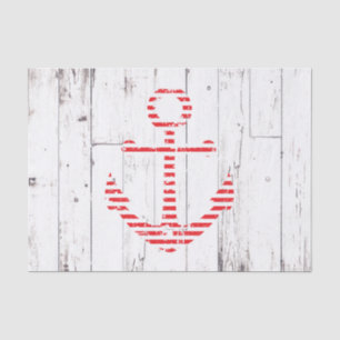 Papel De Seda Ancla Náutica Rayas Rojas Blanca Madera Fiesta