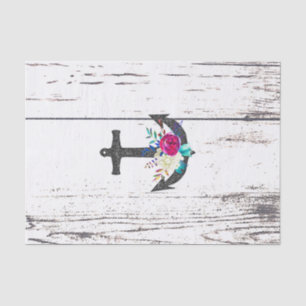 Papel De Seda Ancla Rústica de Playa y Floral Audaz Verano Náuti