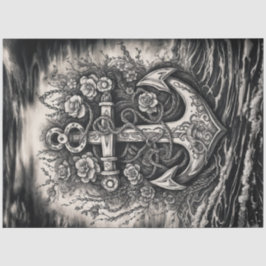 Papel De Seda Anclaje de tatuaje de vintage - Decoración en blan