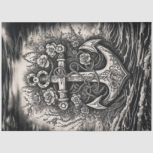 Papel De Seda Anclaje de tatuaje de vintage - Decoración en blan