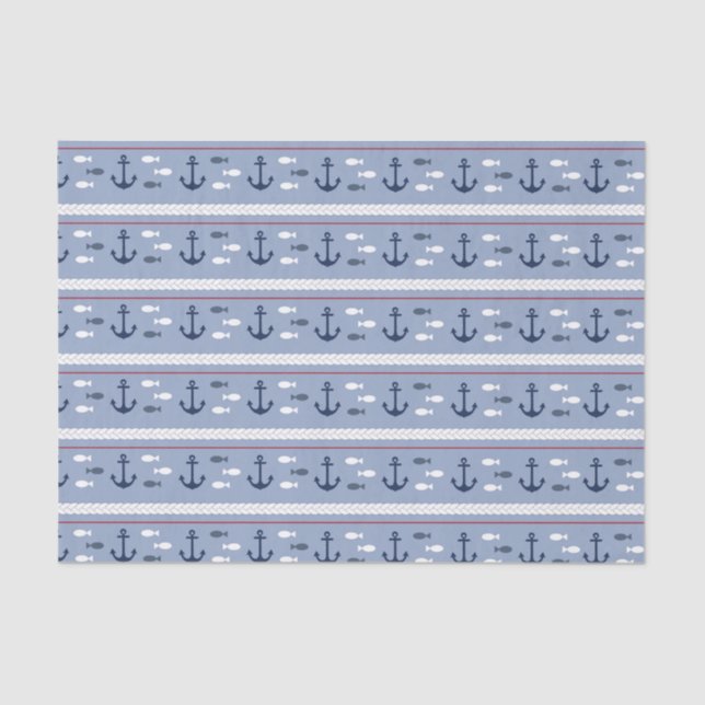 Papel De Seda Anclas náuticas azules y blancas (Anverso)