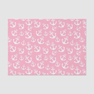 Papel De Seda Anclas Patrón Náutico Rosa y Blanco de Bebé