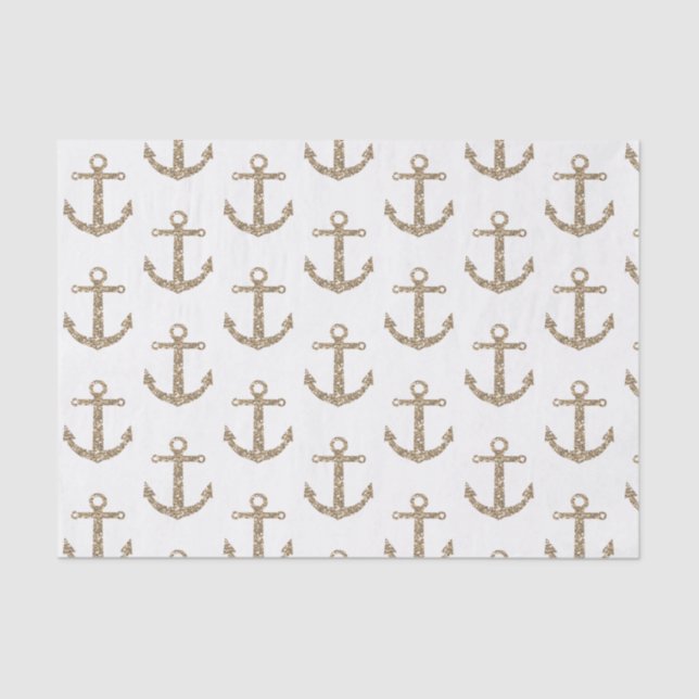 Papel De Seda Anclas Purpurinas de oro Glam Nautical Elegant Mod (Anverso)