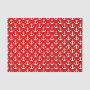 Papel De Seda Anclas Rojas y Blancas Patrón Náutico